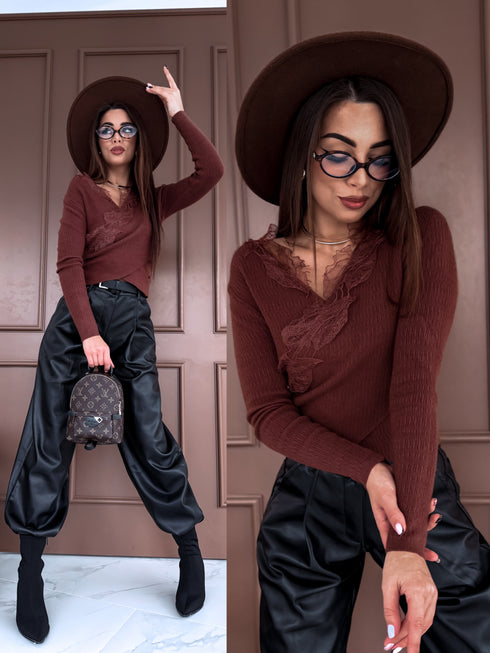 Tops ar mežģīnēm "LUX ROYAL QX586" - CHOCO